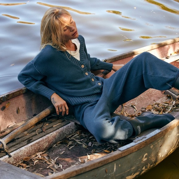 Free People Sweaters - Free People Hailee Chunky Blue Button Cardigan Sweater Set Jogger M